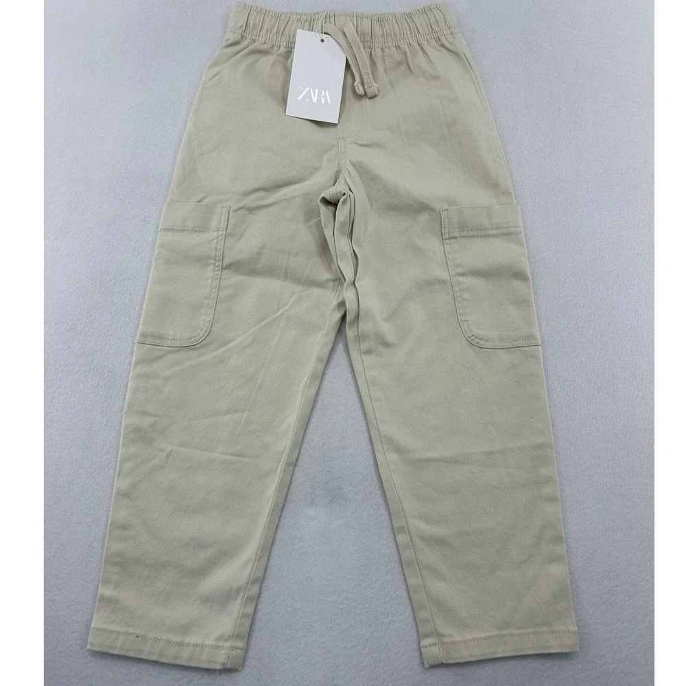 Zara Beige Cargo Pants Elastic Waist Drawstring Size 6 116cm NEW